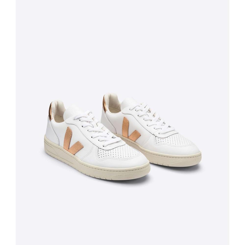 Αθλητικά Παπούτσια γυναικεια Veja V-10 LEATHER White/Gold | GR 641CTV